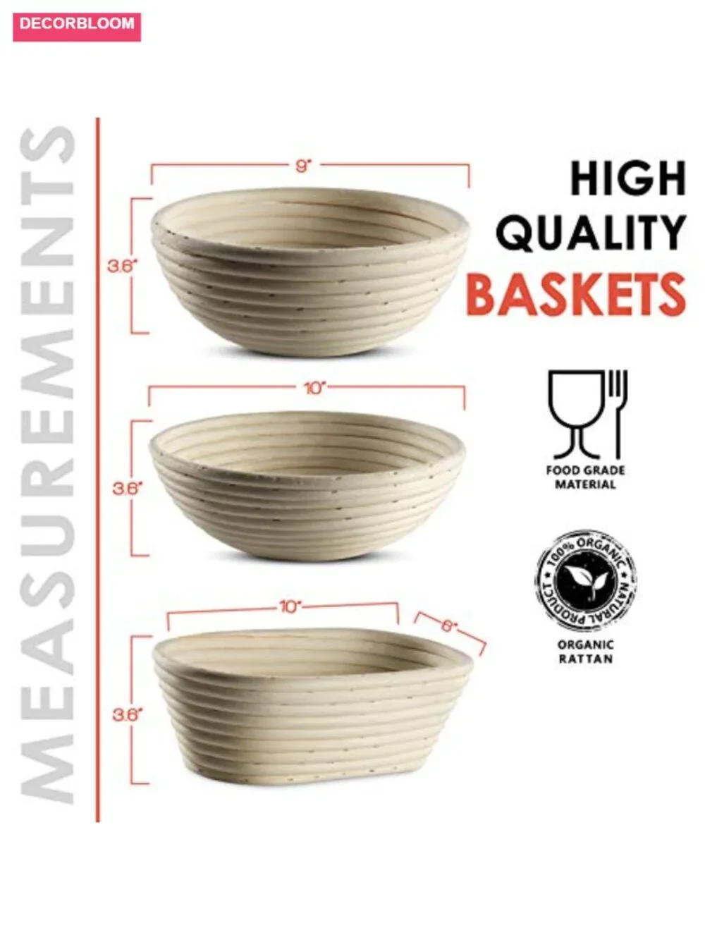 Bread Banneton Proofing Baskets Set of 2 Oval 10x6 Inch Sourdough Rising